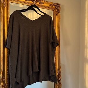 Gray V-Neck Oversized Top